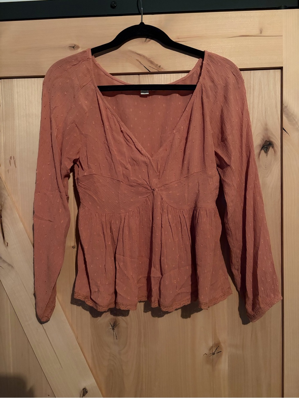 American Eagle Outfitters Dusty Rose Long-Sleeve Peplum Blouse